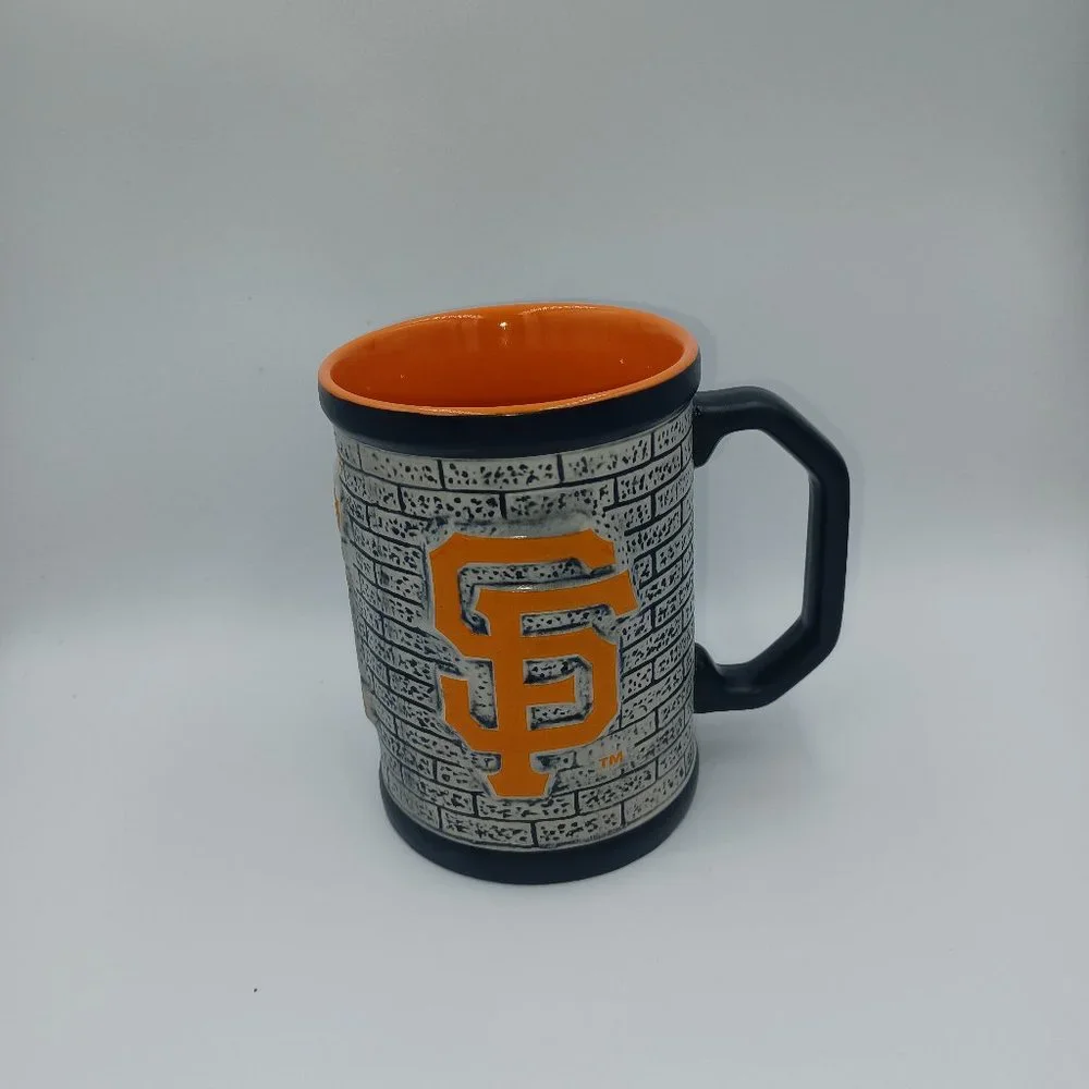 San Francisco Giants Raised SF Logo Ceramic Coffee Mug Gray Brick Design MLB